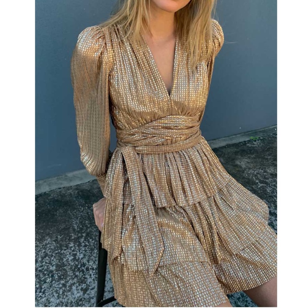 COPY - NEW! Sabina Musayev Mona Gold Metallic Dress - NWT - Picture 3 of 16